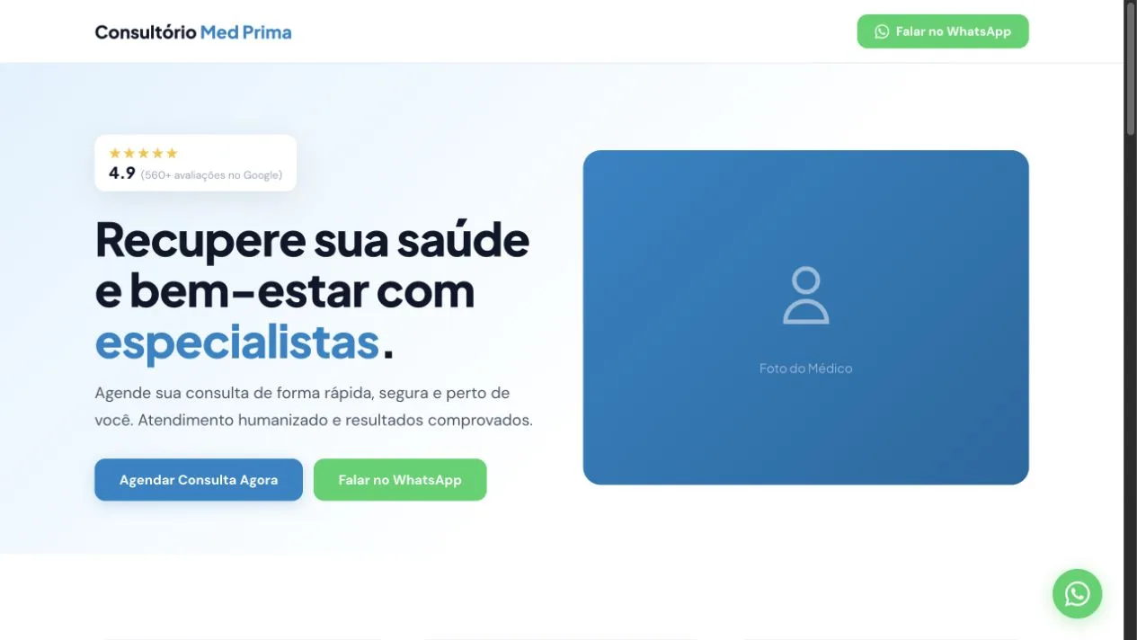 Captura real do modelo de landing page para consultório médico