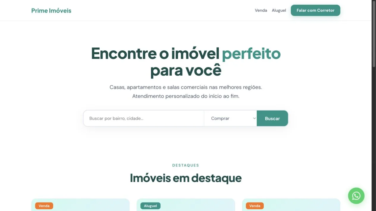 Captura real do modelo de landing page para imobiliária